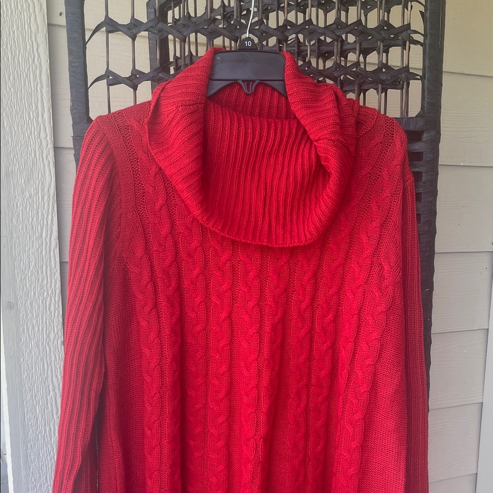 NorthStyle Bold Red Cable Knit Turtleneck‎ Sweater